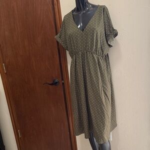 Isabel Maternity Olive Polka Dot Midi Dress